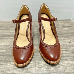 Clarks Brown Pebbled Leather Mary Jane Heels US 8 Retro Block Heel Vintage Style